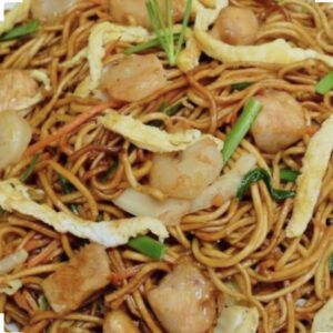 Mines frits au poulet, oeufs et crevettes